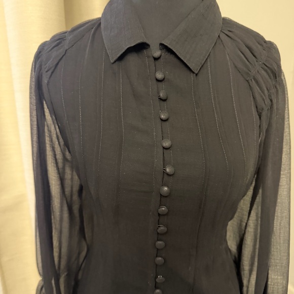 Urban Outfitters Black Sheer Button-Front Ruffle Blouse - Picture 4 of 12